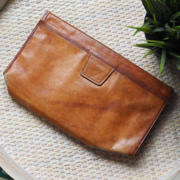 Vintage Leather Clutch Tan Small Purse Evening - Picture 2 of 16